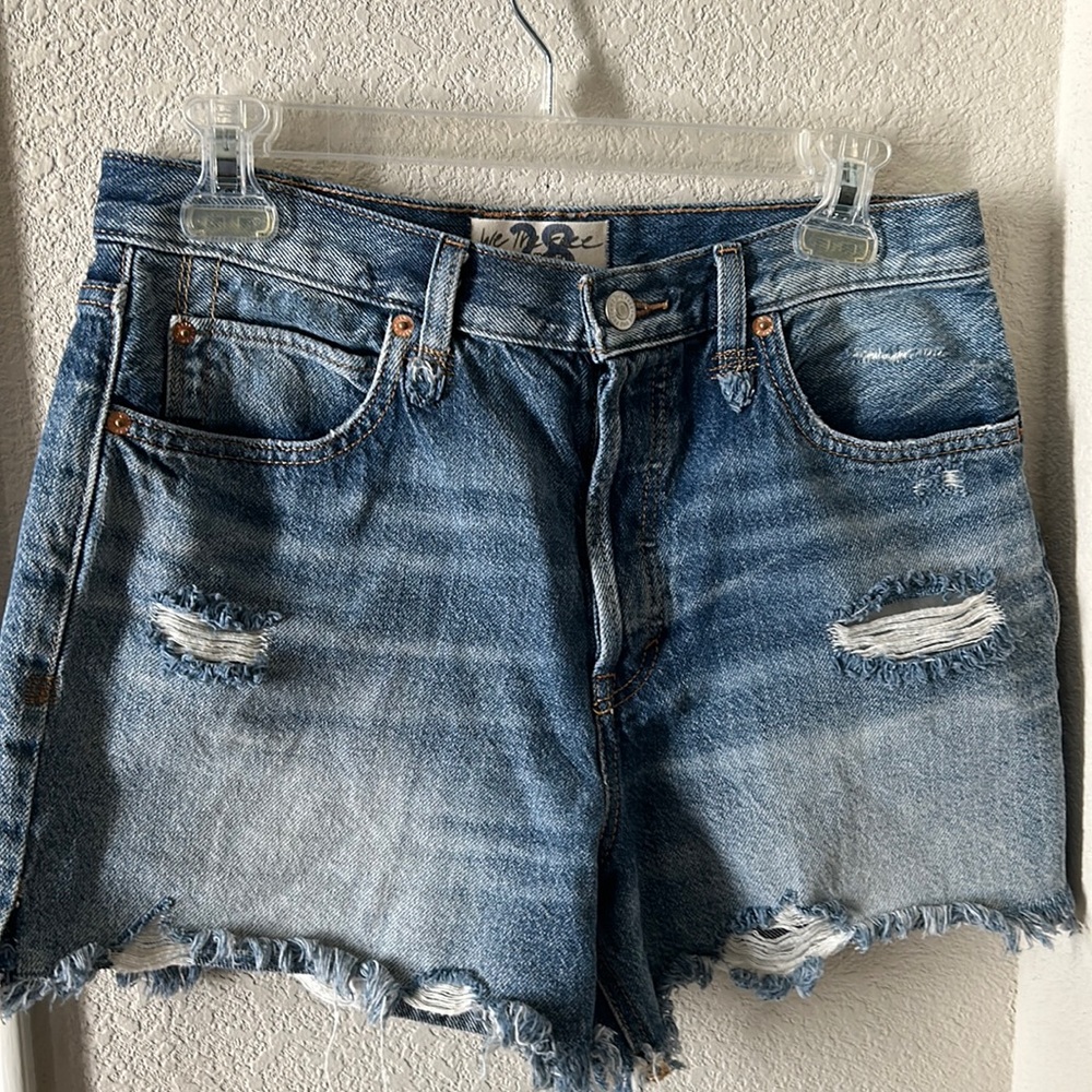 FP Free People Denim Shorts Distressed We The Free 28 Cotton Button Fly Medium - Picture 1 of 8